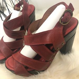 Lucky brand red leather Boho platform heels Tessa